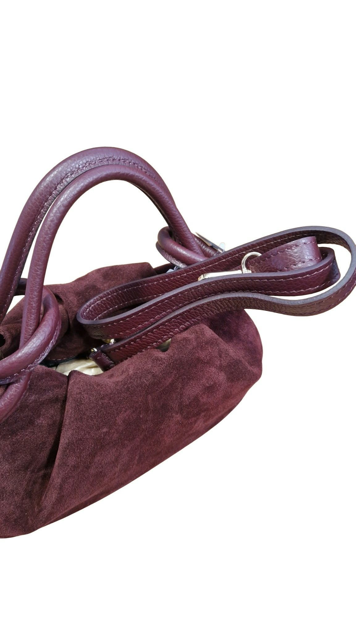 Sac en cuir suède graine noeud bordeaux