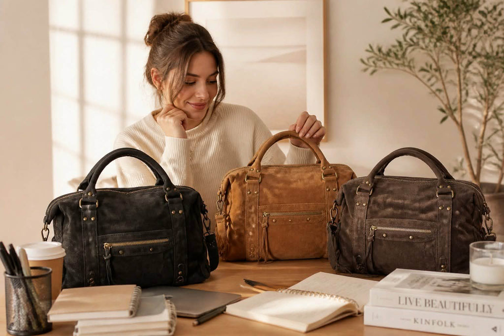 Sac cuir Suède Capucine large Marron
