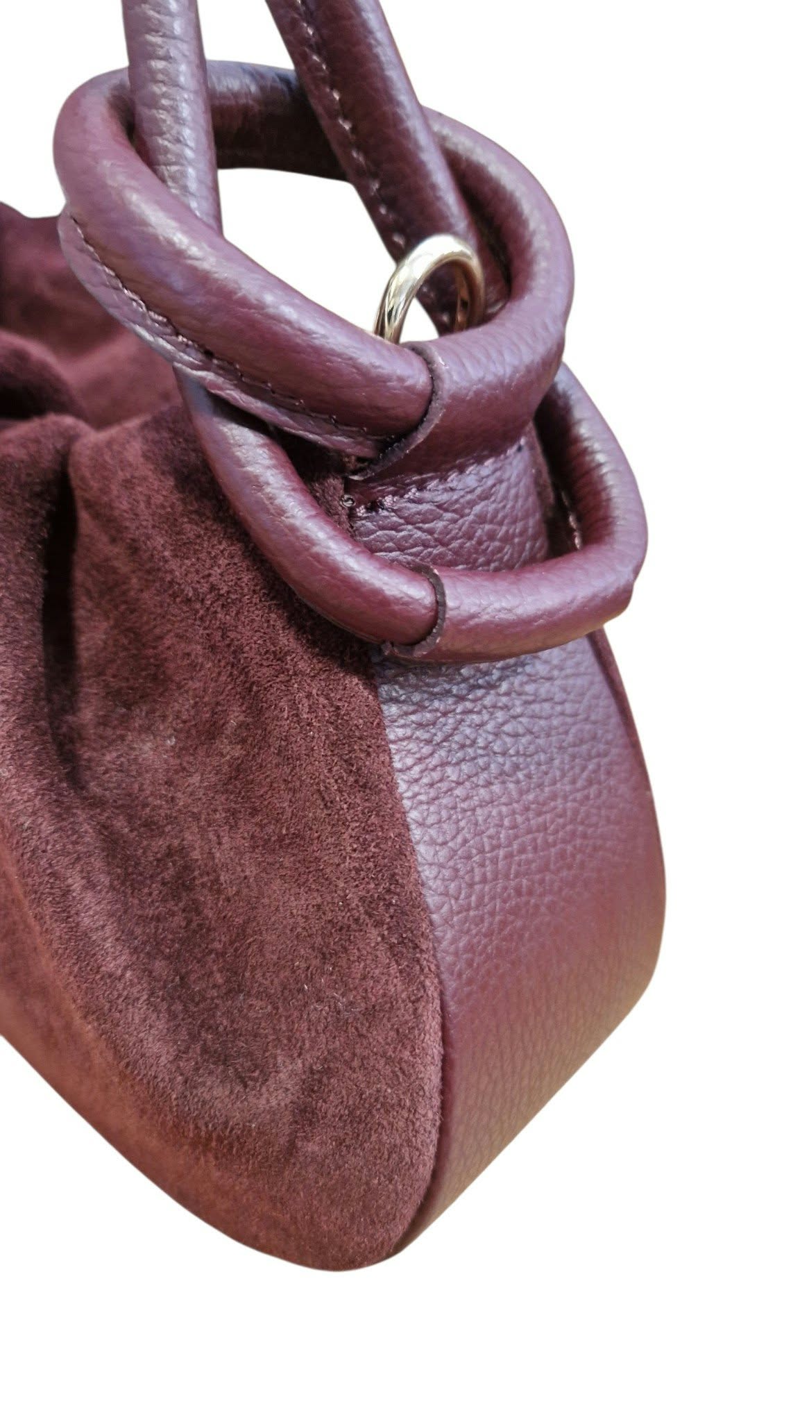 Sac en cuir suède graine noeud bordeaux