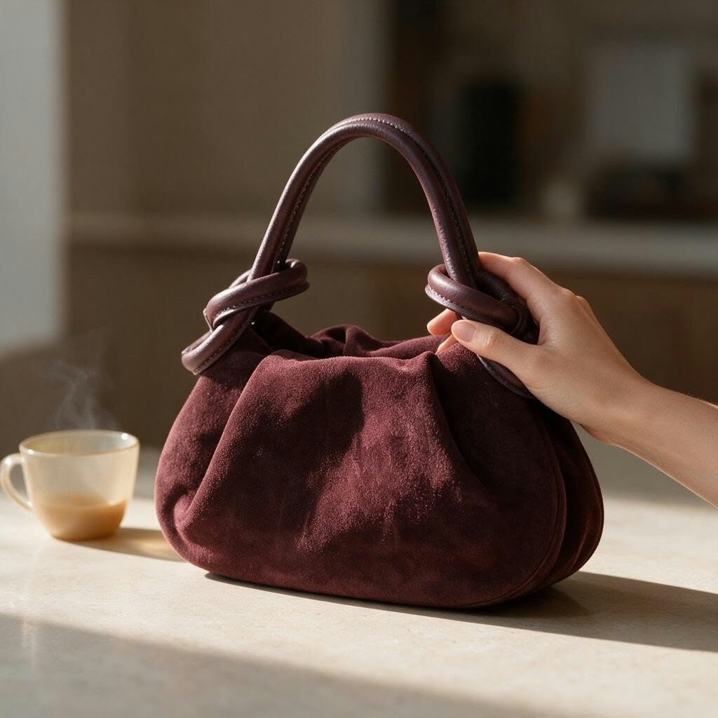 Sac en cuir suède graine noeud bordeaux
