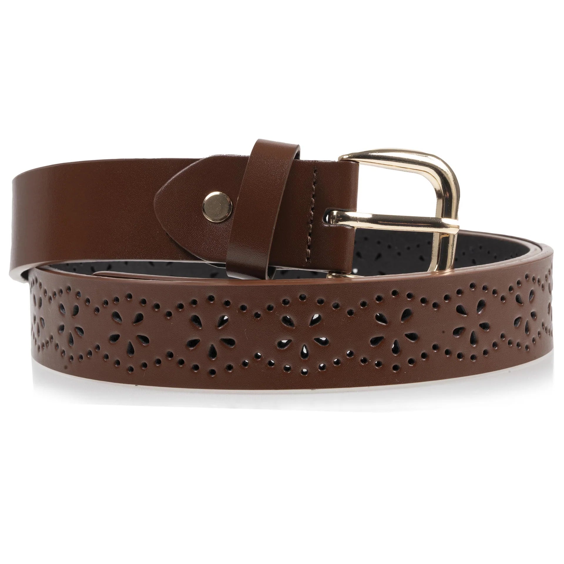 Ceinture Isotoner Femme Cuir Marron Ajouré