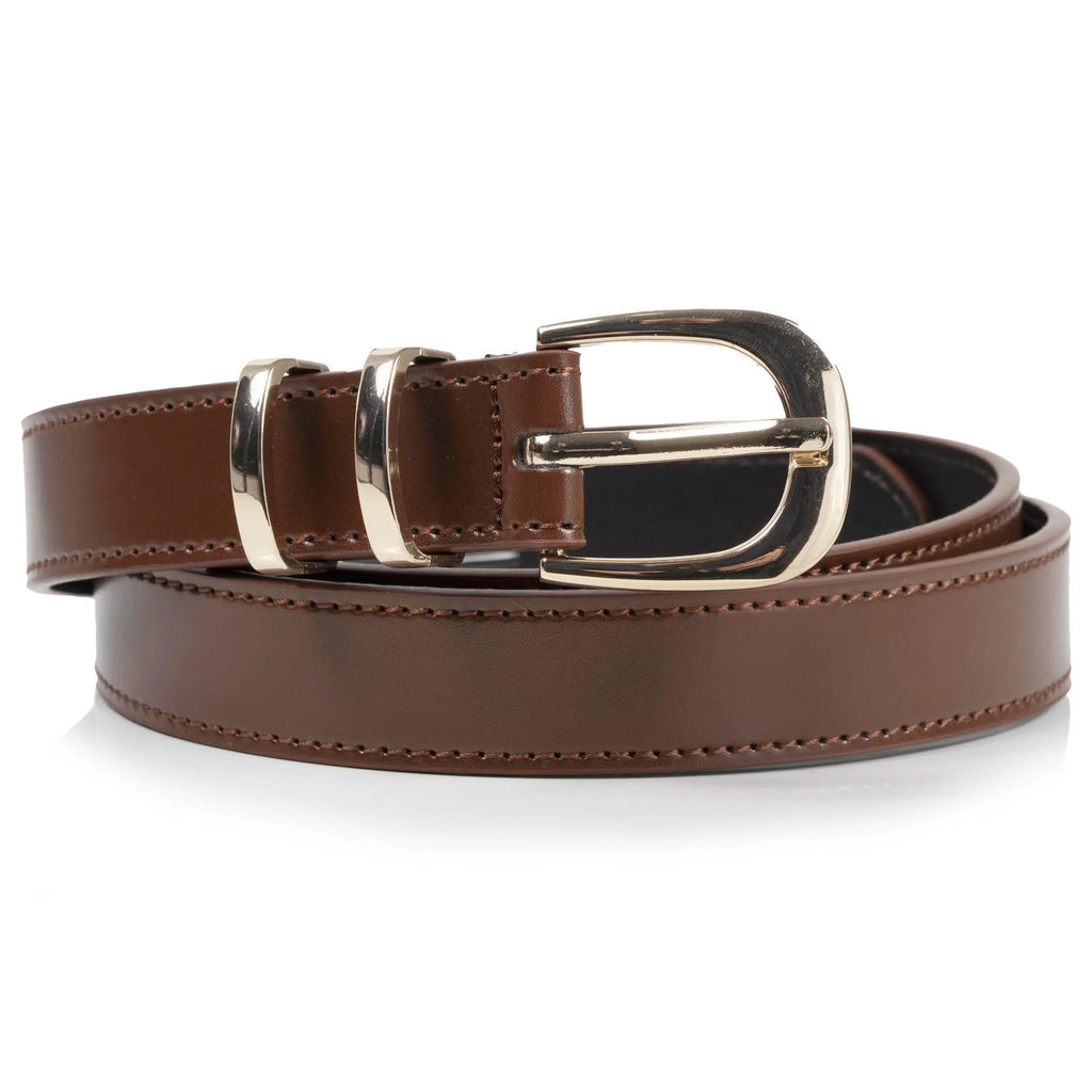 Ceinture Isotoner Femme Marron Cuir boucle Dorée