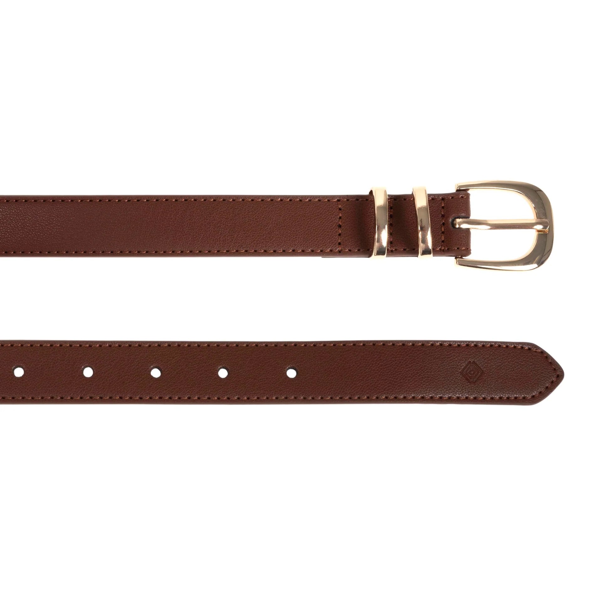 Ceinture Isotoner Femme Marron Cuir boucle Dorée