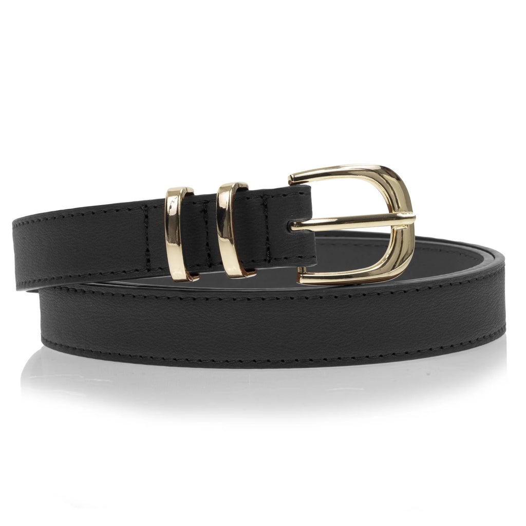 Ceinture Isotoner Femme Noir Cuir boucle Dorée