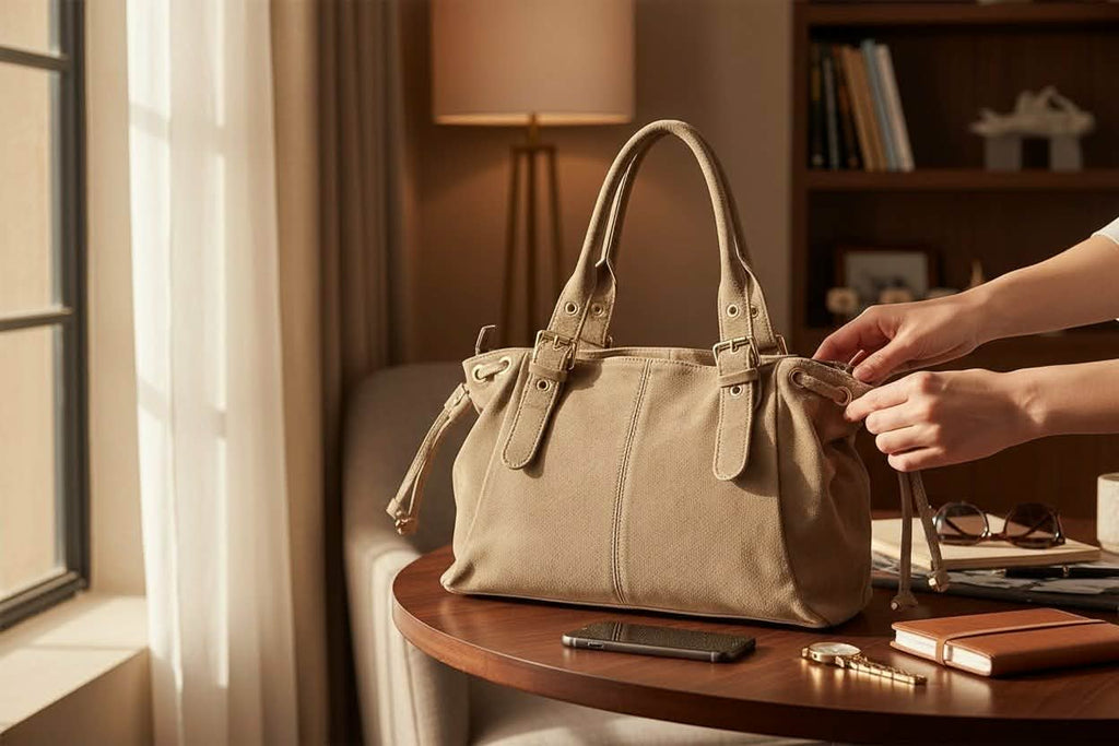 Sac cuir lacet large Taupe