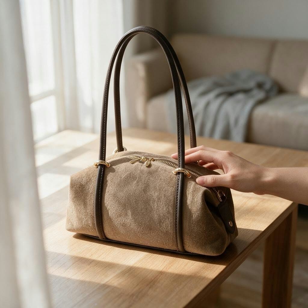 Sac en cuir suède taupe