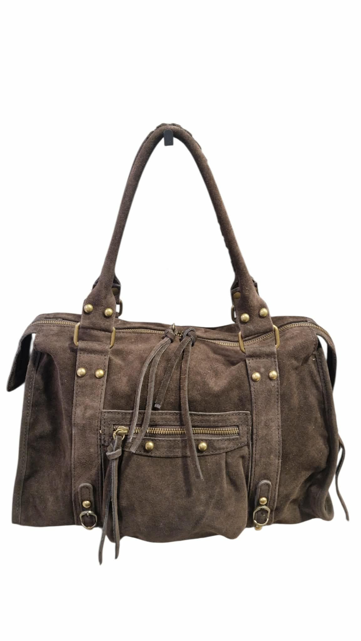 Sac cuir Suède Capucine large Marron